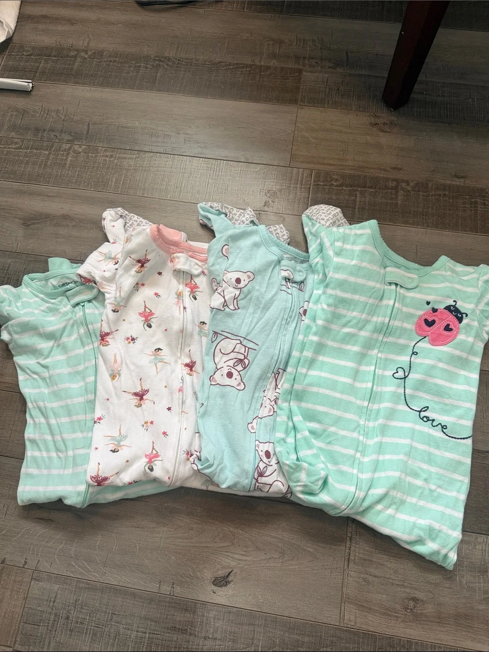 Carter's Mint Green and White Striped Baby Sleep Sacks with Animal Prints